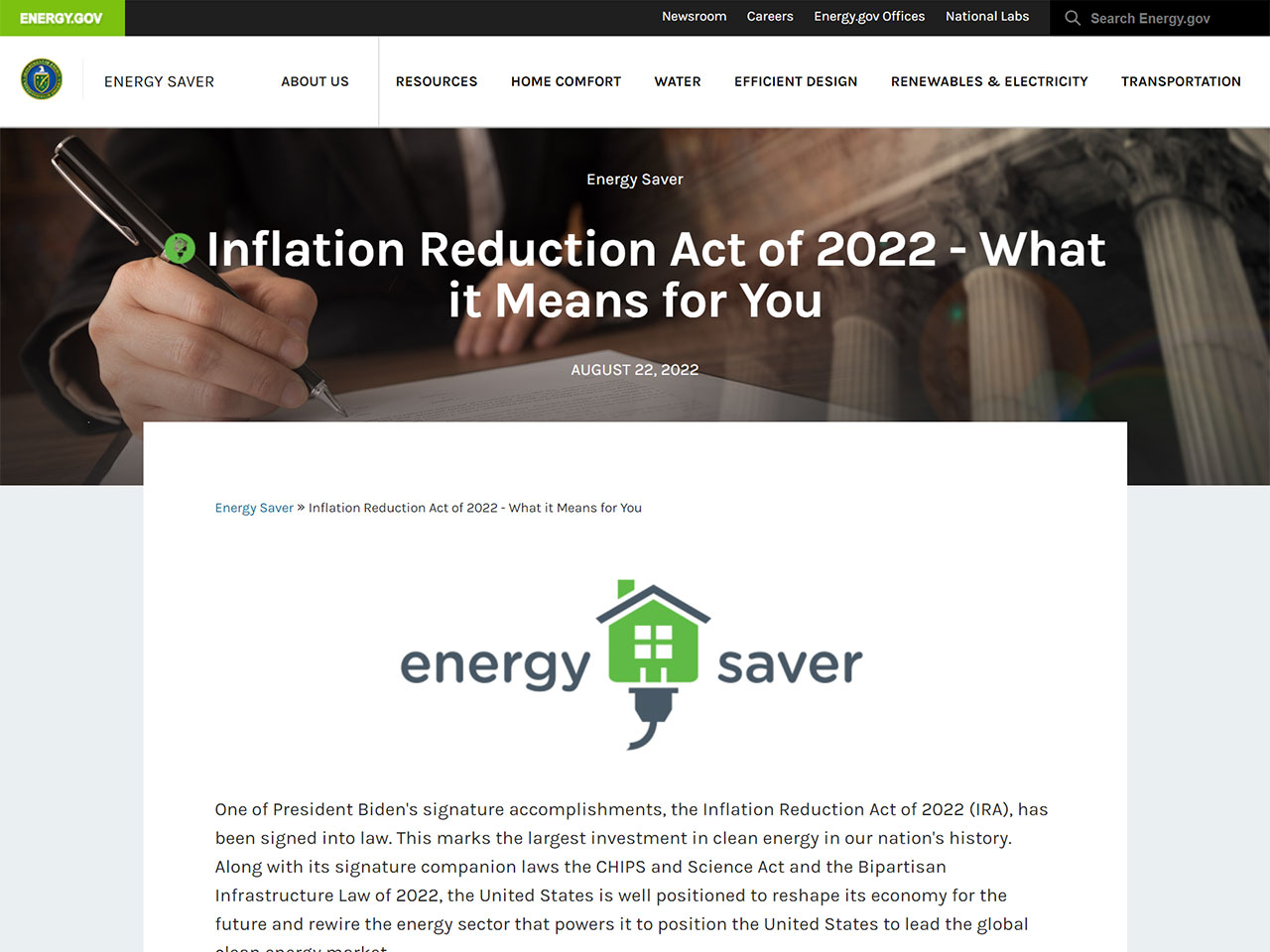 Energy Saver - Inflation Reduction act