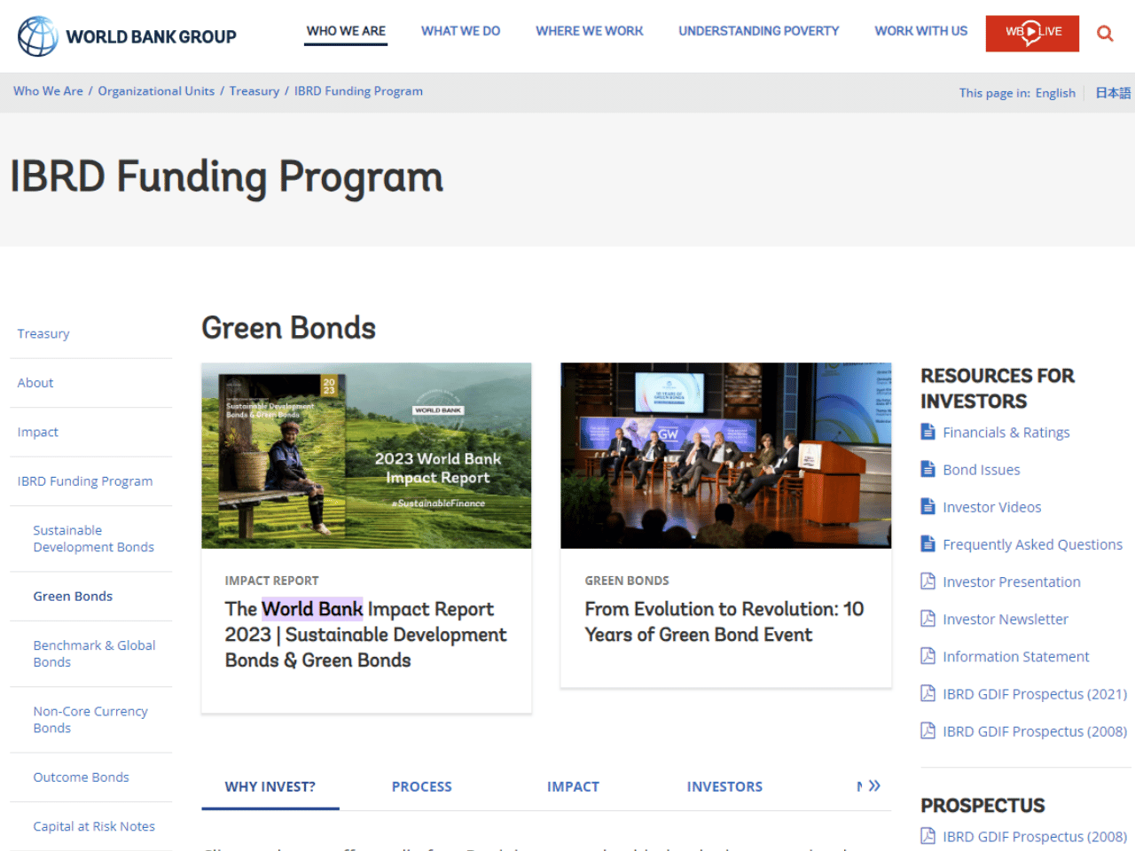 IBRD Funding Programs Green Bonds