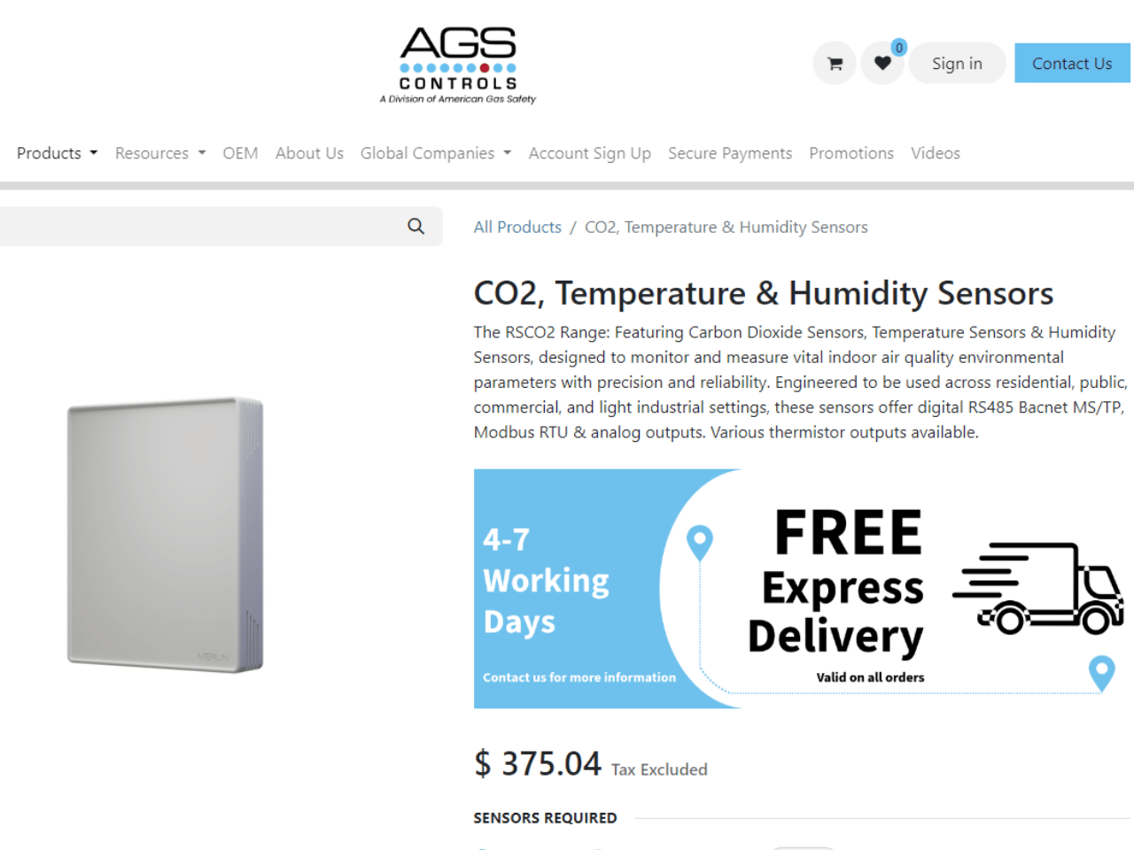 AGS - CO2, Temperature & Humidity Sensors