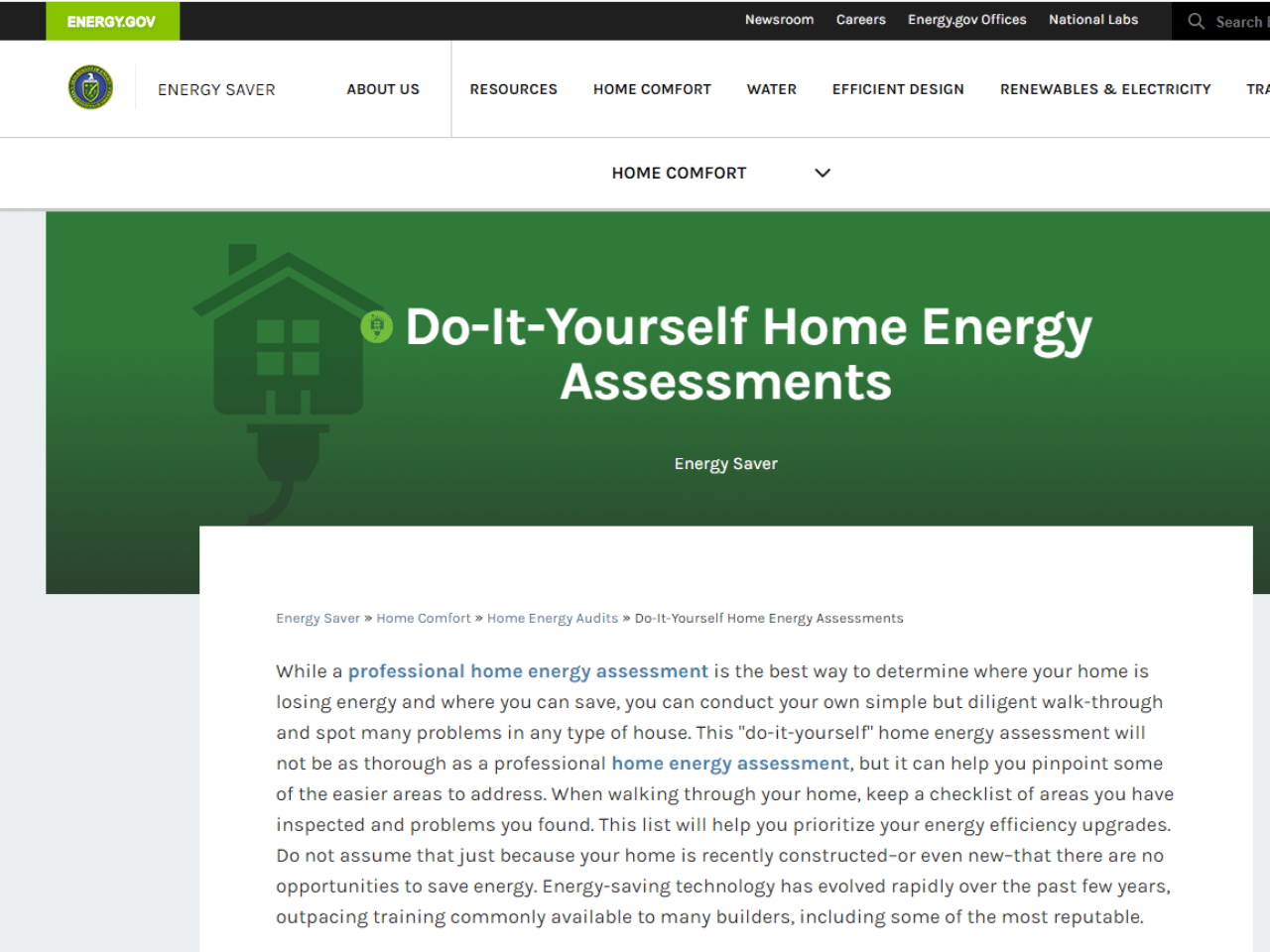 Energy Gov - Do-It-Yourself Home Energy Assessments