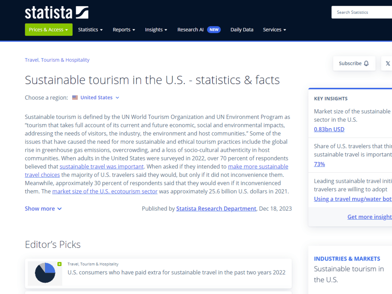 Statista - Sustainable Tourism